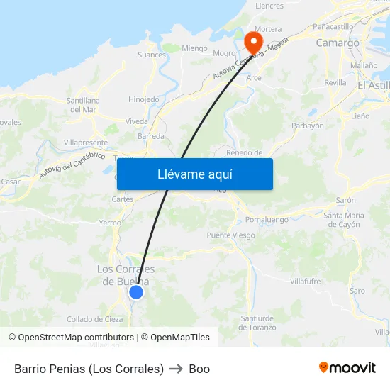 Barrio Penias (Los Corrales) to Boo map