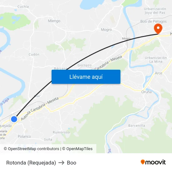 Rotonda (Requejada) to Boo map