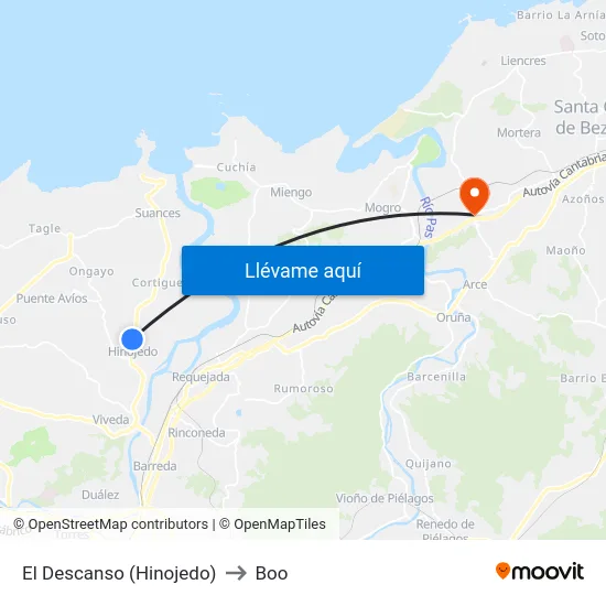 El Descanso (Hinojedo) to Boo map
