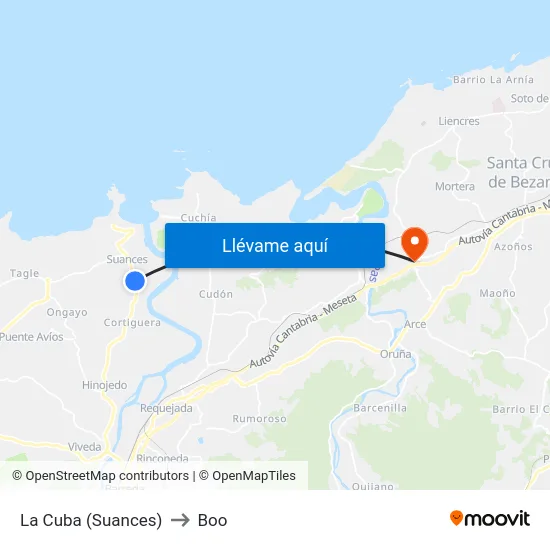 La Cuba (Suances) to Boo map