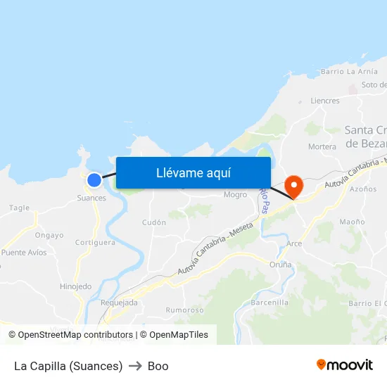 La Capilla (Suances) to Boo map