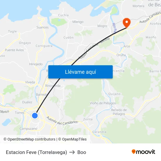 Estacion Feve (Torrelavega) to Boo map