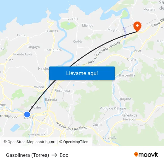 Gasolinera (Torres) to Boo map