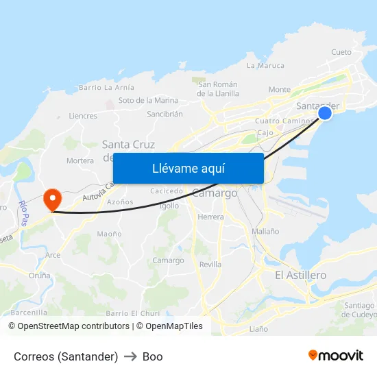 Correos (Santander) to Boo map