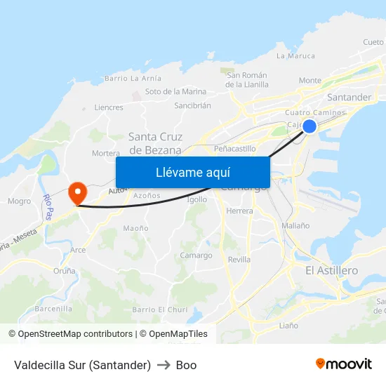 Valdecilla Sur (Santander) to Boo map