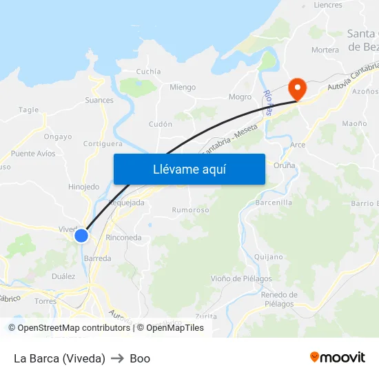 La Barca (Viveda) to Boo map