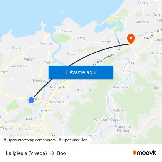 La Iglesia (Viveda) to Boo map
