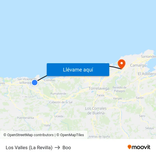 Los Valles (La Revilla) to Boo map