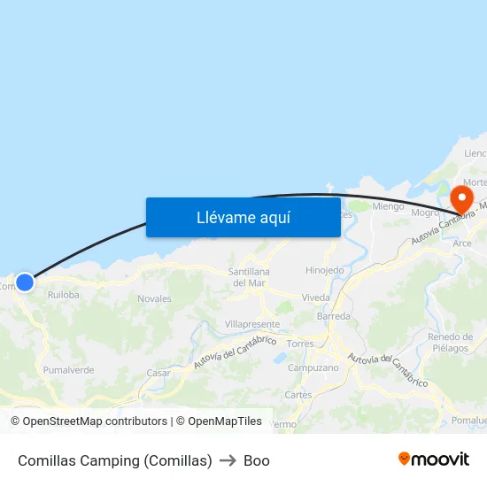 Comillas Camping (Comillas) to Boo map