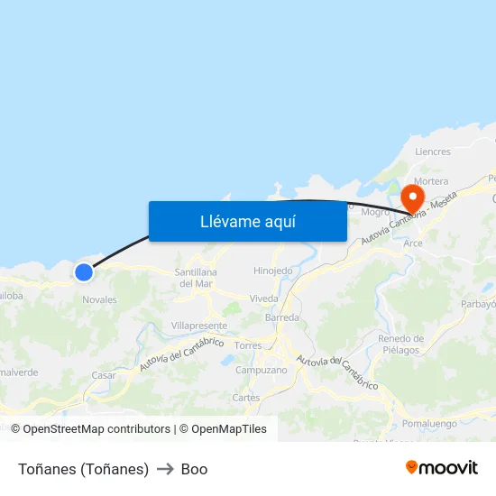 Toñanes (Toñanes) to Boo map
