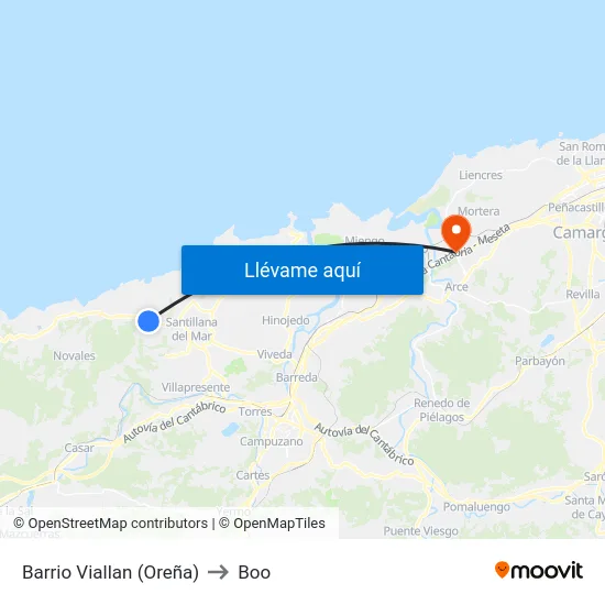 Barrio Viallan (Oreña) to Boo map