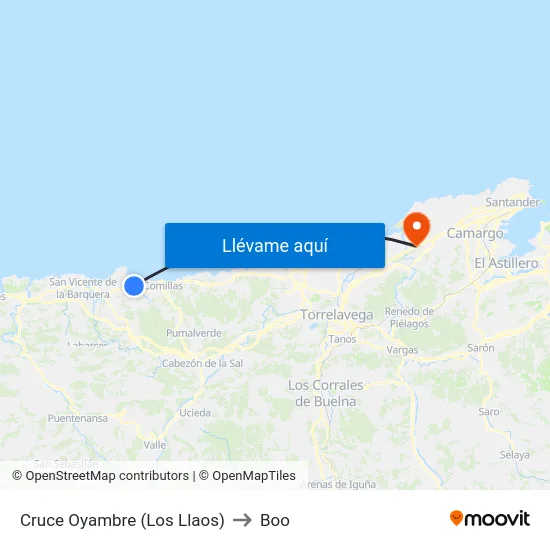 Cruce Oyambre (Los Llaos) to Boo map