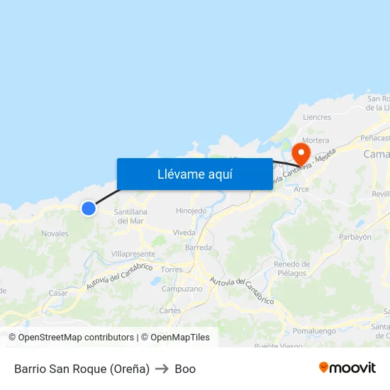 Barrio San Roque (Oreña) to Boo map