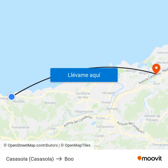 Casasola (Casasola) to Boo map