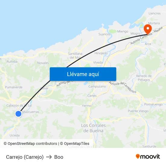 Carrejo (Carrejo) to Boo map