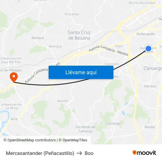 Mercasantander (Peñacastillo) to Boo map