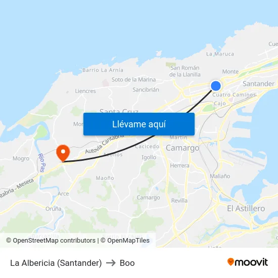 La Albericia (Santander) to Boo map
