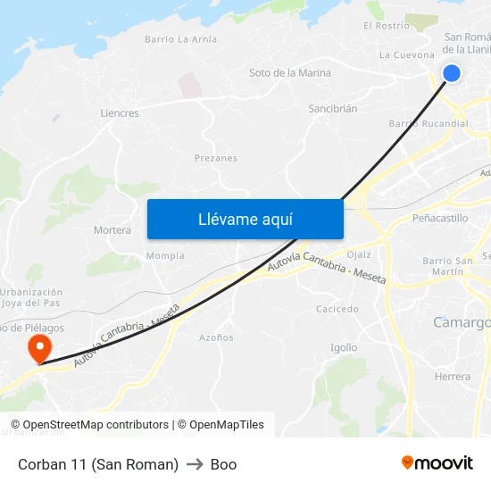 Corban 11 (San Roman) to Boo map