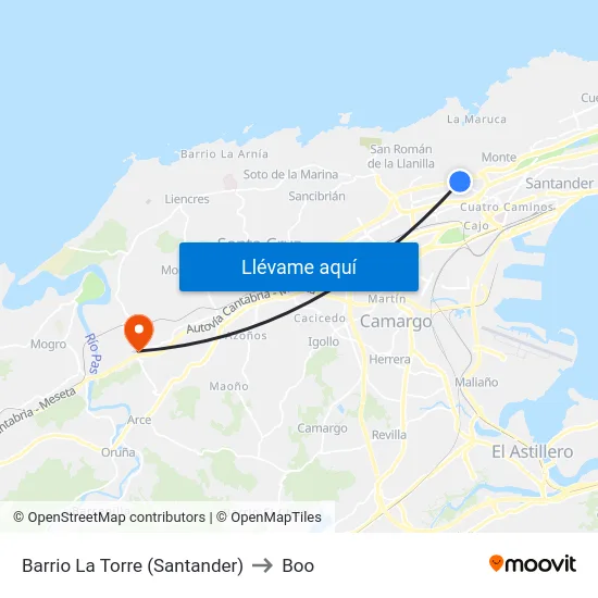 Barrio La Torre (Santander) to Boo map