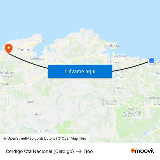 Cerdigo Cta Nacional (Cerdigo) to Boo map