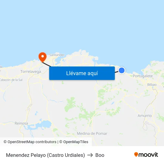 Menendez Pelayo (Castro Urdiales) to Boo map