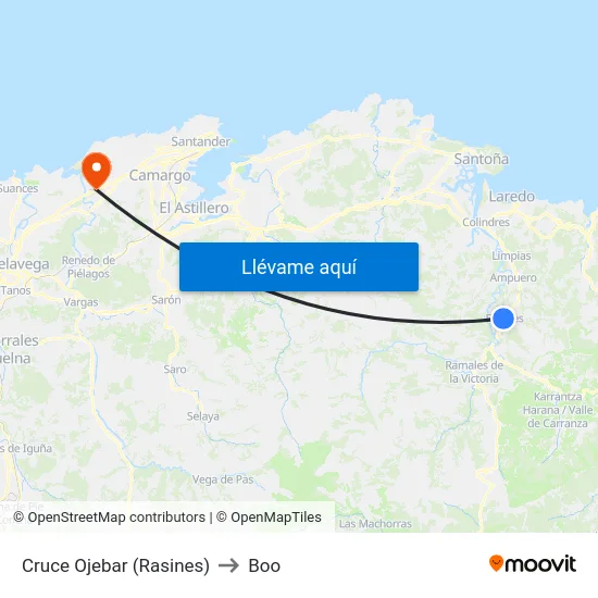 Cruce Ojebar (Rasines) to Boo map