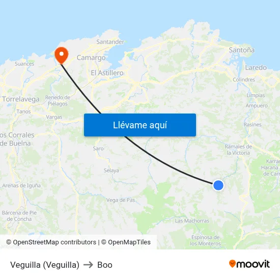 Veguilla (Veguilla) to Boo map