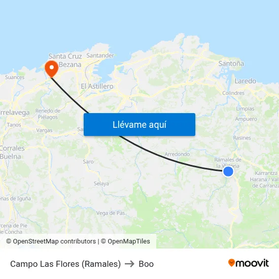 Campo Las Flores (Ramales) to Boo map