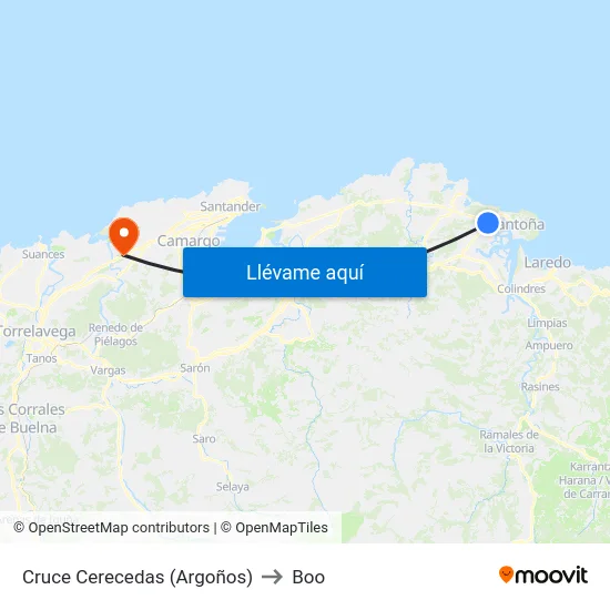 Cruce Cerecedas (Argoños) to Boo map
