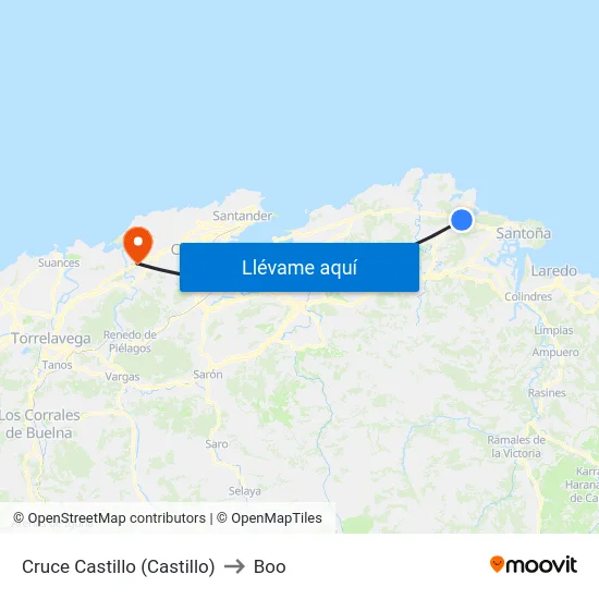 Cruce Castillo (Castillo) to Boo map
