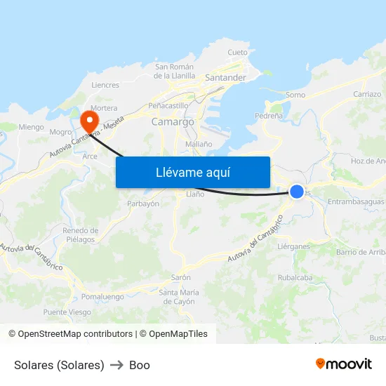 Solares (Solares) to Boo map