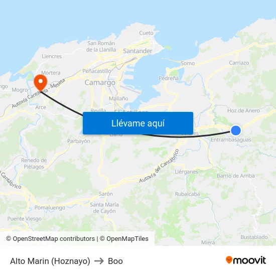 Alto Marin (Hoznayo) to Boo map