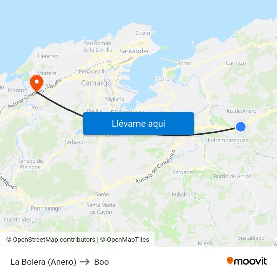 La Bolera (Anero) to Boo map