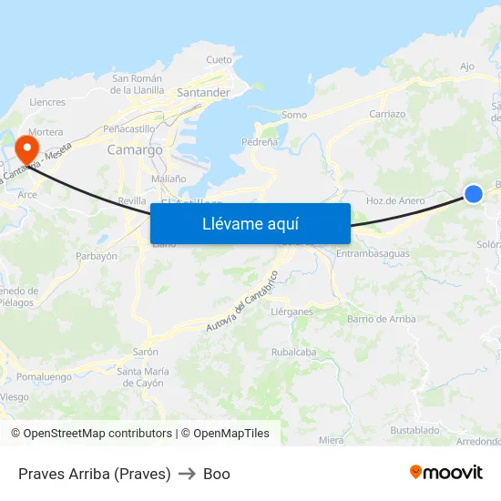 Praves Arriba (Praves) to Boo map