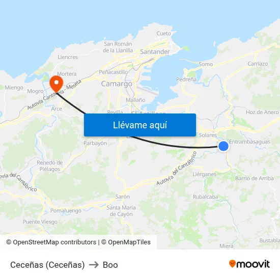 Ceceñas (Ceceñas) to Boo map