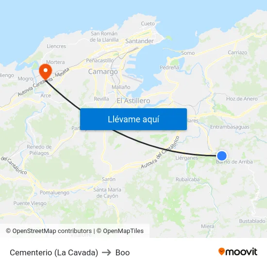 Cementerio (La Cavada) to Boo map