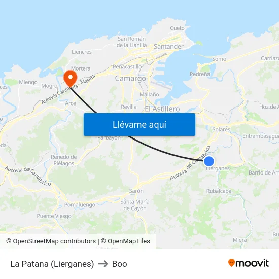 La Patana (Lierganes) to Boo map