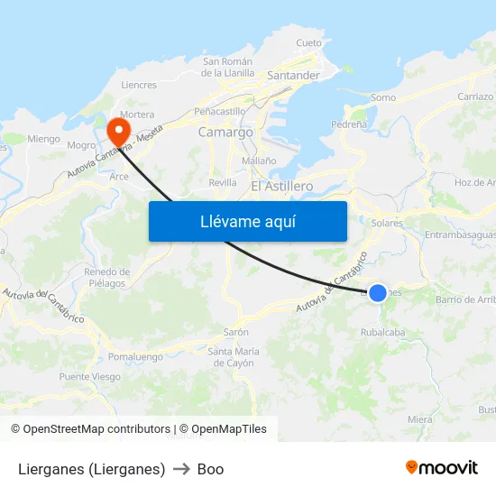 Lierganes (Lierganes) to Boo map