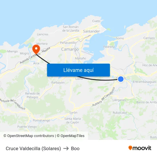 Cruce Valdecilla (Solares) to Boo map