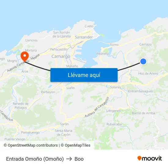 Entrada Omoño (Omoño) to Boo map