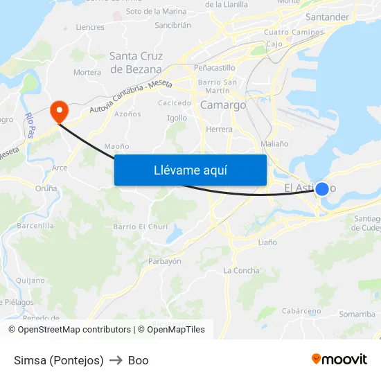 Simsa (Pontejos) to Boo map