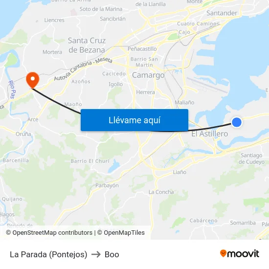 La Parada (Pontejos) to Boo map