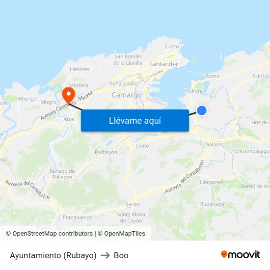 Ayuntamiento (Rubayo) to Boo map