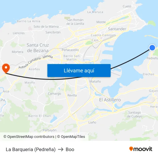 La Barqueria (Pedreña) to Boo map