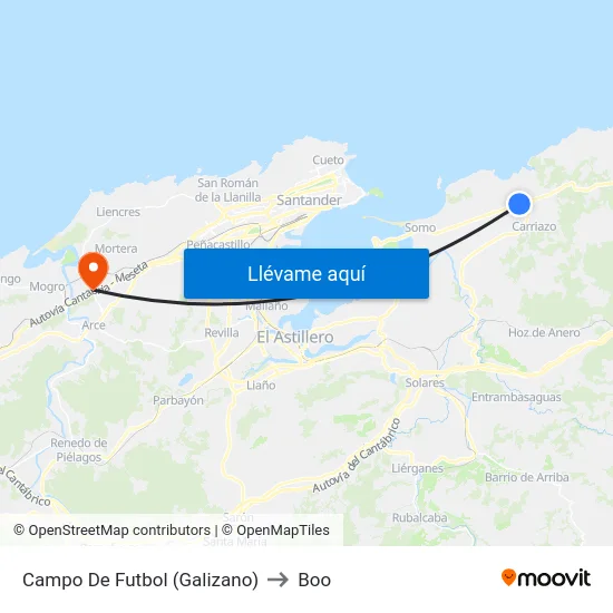 Campo De Futbol (Galizano) to Boo map
