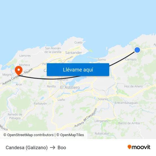 Candesa (Galizano) to Boo map