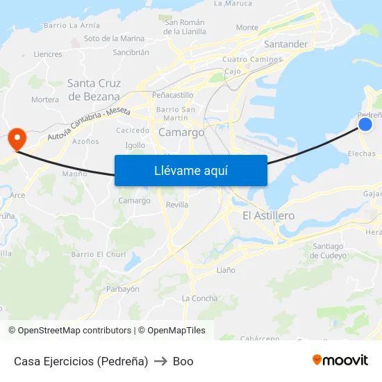 Casa Ejercicios (Pedreña) to Boo map