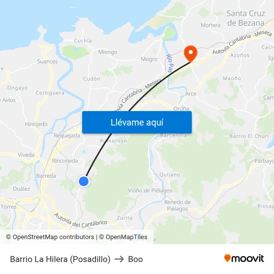 Barrio La Hilera (Posadillo) to Boo map