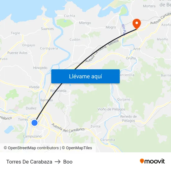Torres De Carabaza to Boo map