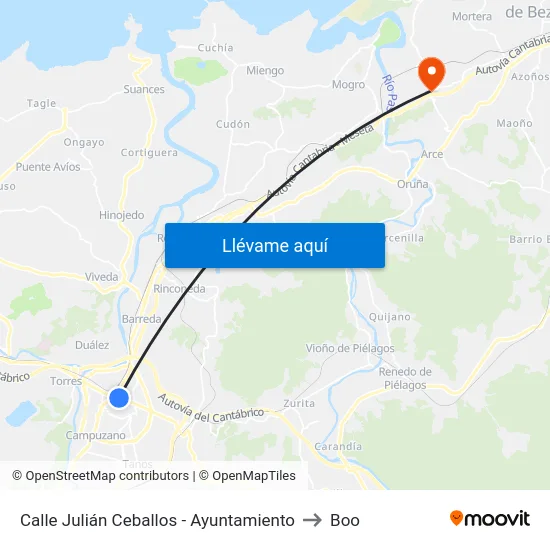 Calle Julián Ceballos - Ayuntamiento to Boo map